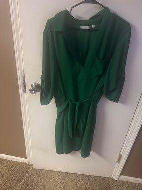 New York & Company Emerald Green Midi Shirt Dress